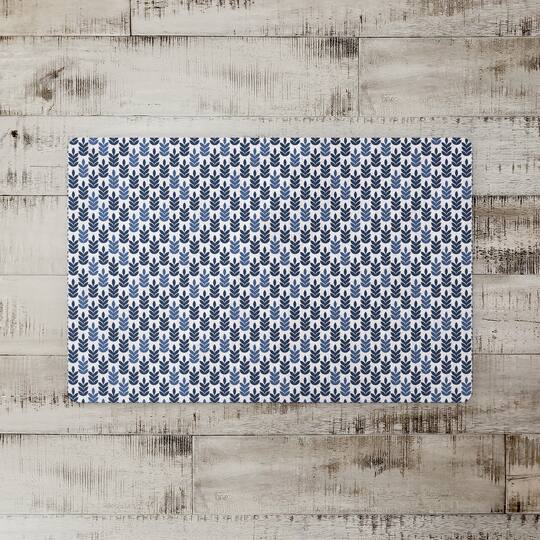 Navy and Blue Leaf Pattern Floor Mat